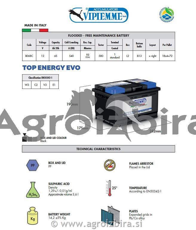 AKUMULATOR 12 V 65 AH VIPIEMME 580A