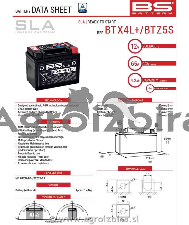 AKUMULATOR MOTO 12 V 4,2 AH GEL D+ 65A