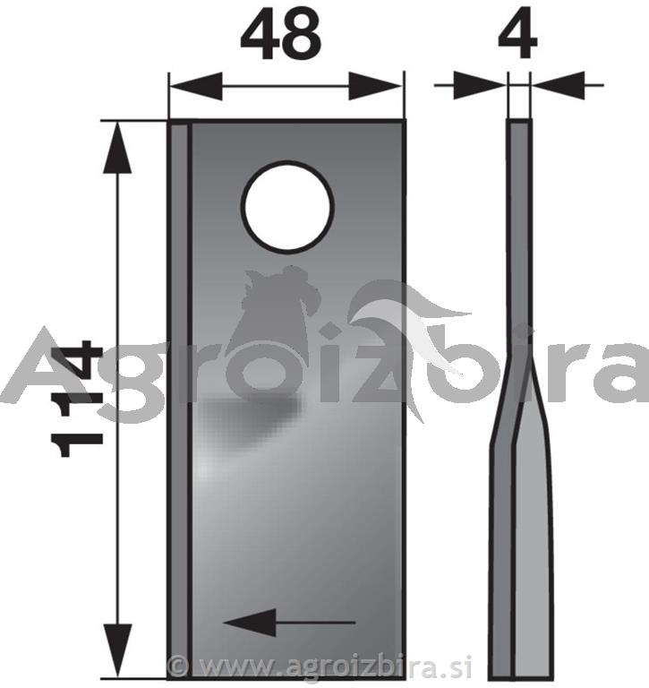 NOŽ K. 114 X 48 X 4 FI=19 CLASS desni