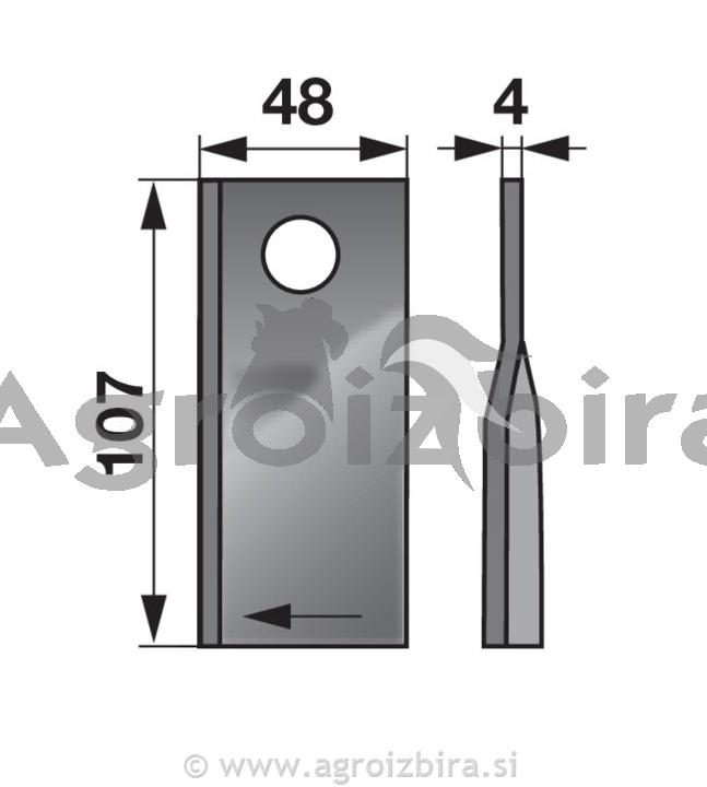 NOŽ K. 107 X 48 X 4 FI=18.5 VICON desni