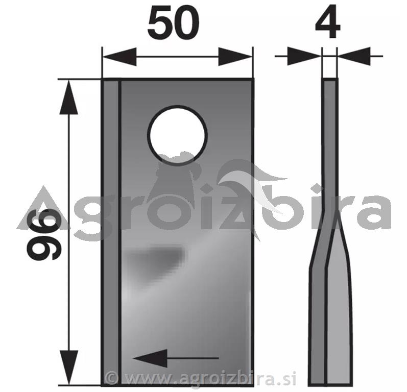 NOŽ K. 96 X 50 X 4 FI=19 KRONE levi/desn
