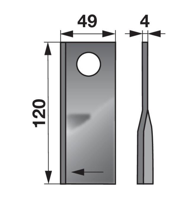 NOŽ K. 120 X 50 X 4 FI =21 PRONAR desni
