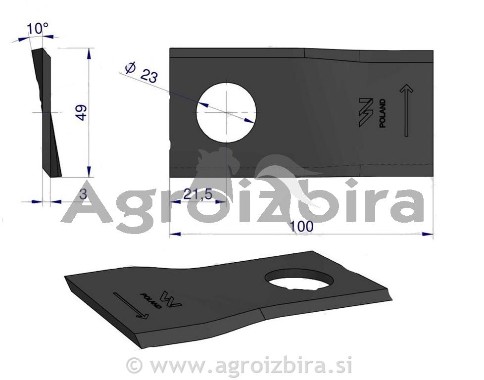 NOŽ K. 100 X 48 X 3 FI=23 MORTL levi
