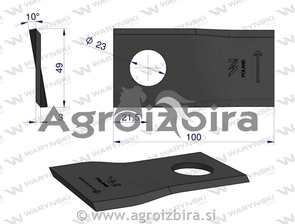 NOŽ K. 100 X 48 X 3 FI=23 MORTL levi