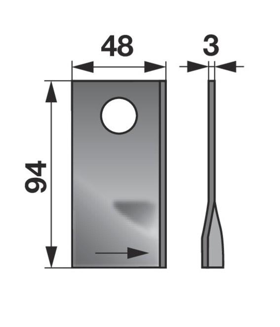 NOŽ K. 98 X 48 X 3 FI=19 KVENRENALND desni KVERNELAND NEMEYER DESNI