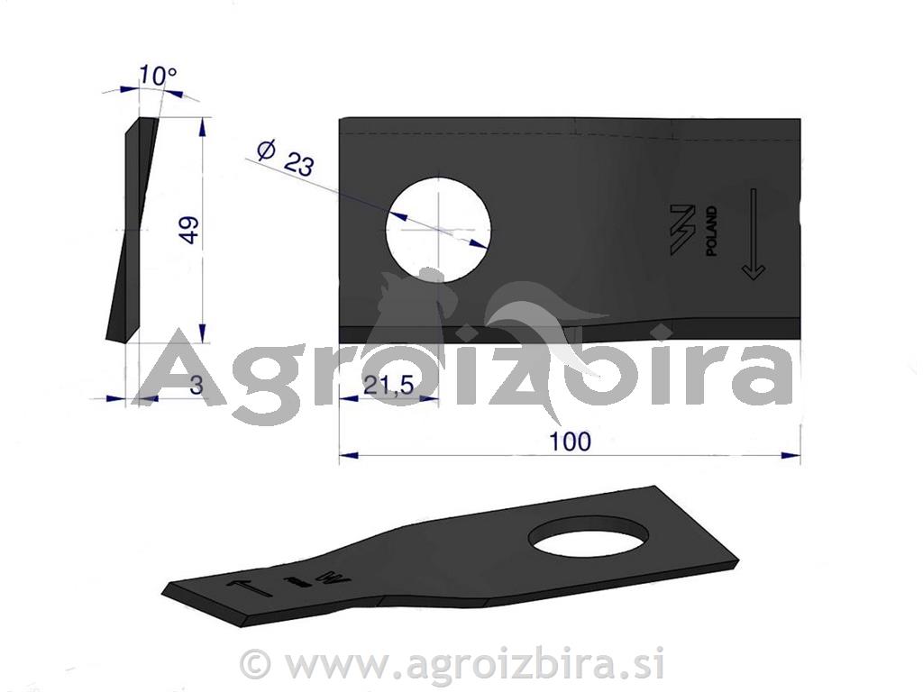 NOŽ K. 100 X 48 X 3 FI=23 MORTL desni