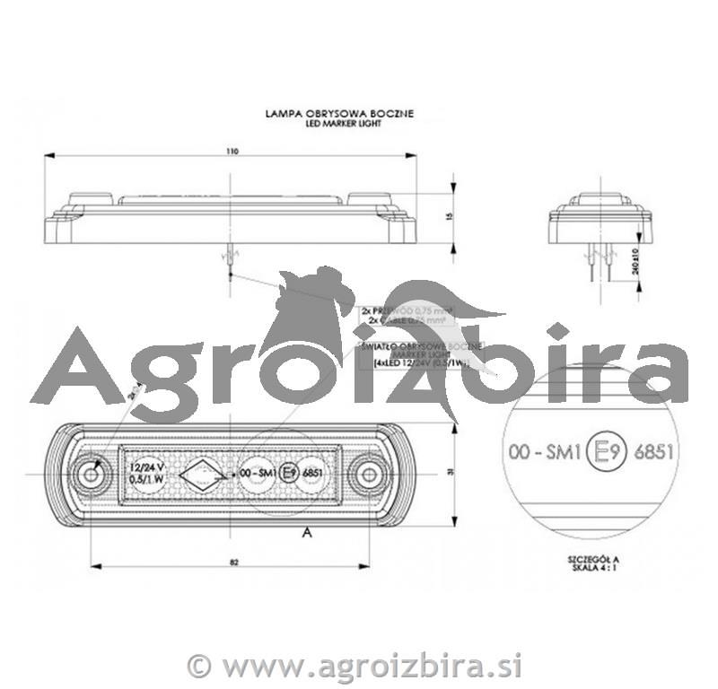 SVETILKA BOČNA LED ORANŽNA 12-24V