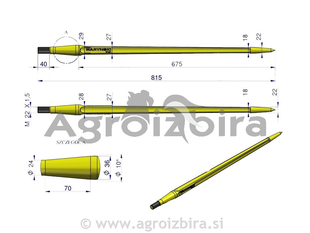 ŠPICA ZA PRENOS BAL l=810mm M22x1,5