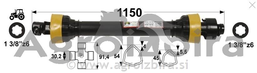 Kardan T5 L=1150 s sklopko prostotekočo levi prosti tek