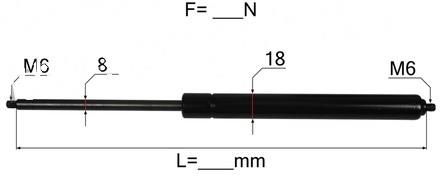 PLINSKI AMORTIZER L=504 F=250N BREZ PRIKLJUČKOV m6