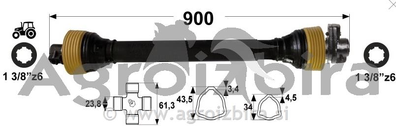 KARDAN T2 L=900 mm S SKLOPKO STRIŽNO 900 Nm