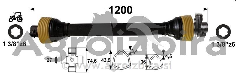 KARDAN T3 L=1200 mm S SKLOPKO STRIŽNO 1300 Nm
