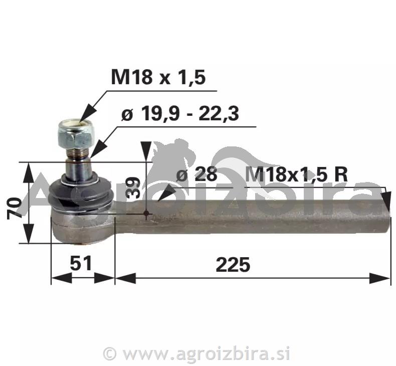 KONČNIK notranji desni M18x1.5mm K19.9mm L=250mm MF - MASSEY FERGUSON