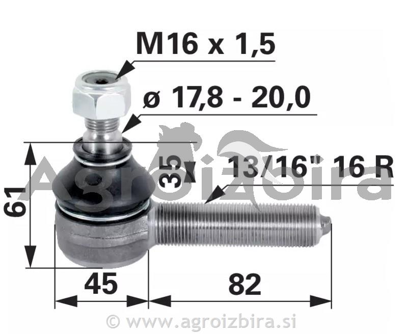 ZGLOB VOLANA zunanji desni colski 13/16" G16 K17.8mm MF - MASSEY FERGUSON