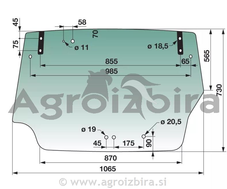 STEKLO KABINE ZADNJE ZELENO TONIRANO MF - MASSEY FERGUSON MCCORMICK