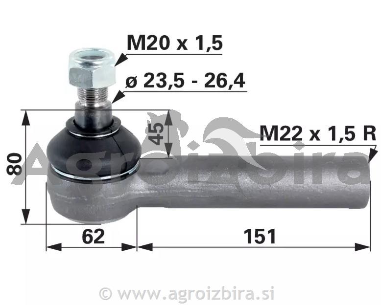 ZGLOB VOLANA notranji desni M22x1.5mm K23.5mm CASE STEYR