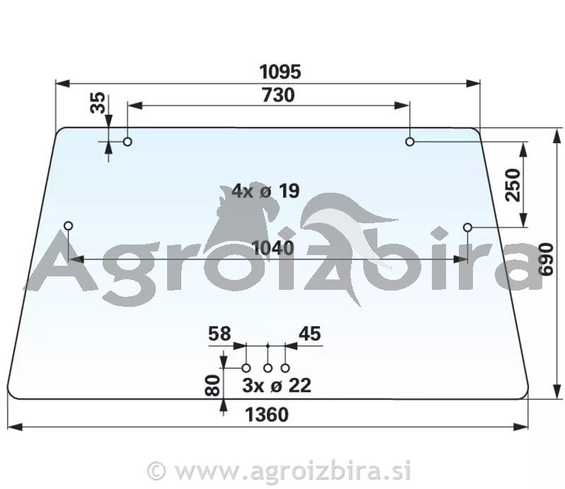 STEKLO KABINE SPREDNJE/ZADNJE ZGORNJE DEUTZ FAHR (7 lukenj) DX90 DX92
