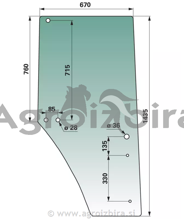 STEKLO KABINE VRAT DESNO JOHN DEERE TONIRANO - original kabina